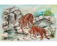 TIGRES SE DÉSALTÉRANT - Original